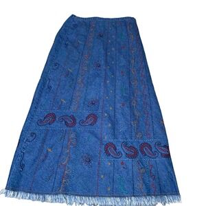 Hearts of Palm maxi skirt jean/denim embroidered floral BoHo/Western look SZ 6